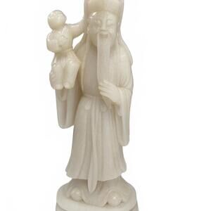 Vintage Alabastrite Shou Lao Statue - God of Longevity with Child